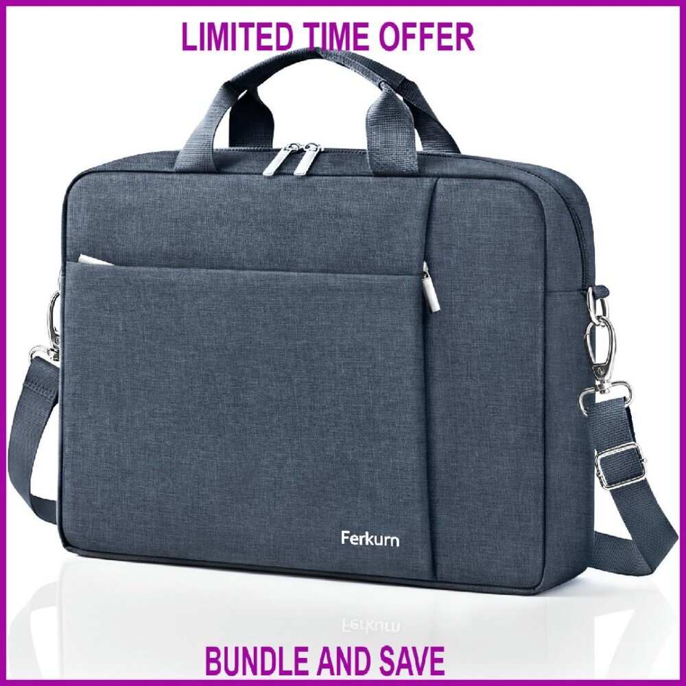 17.3 Inch Laptop Messenger Bag, Water Repellent Polyester, Slim Briefcase